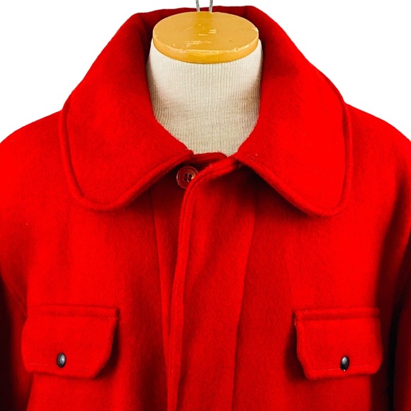 Vintage Mens 50 Duxbak Red Heavy Wool Coat Button Front 1950s Utica Sportswear - Picture 2 of 12